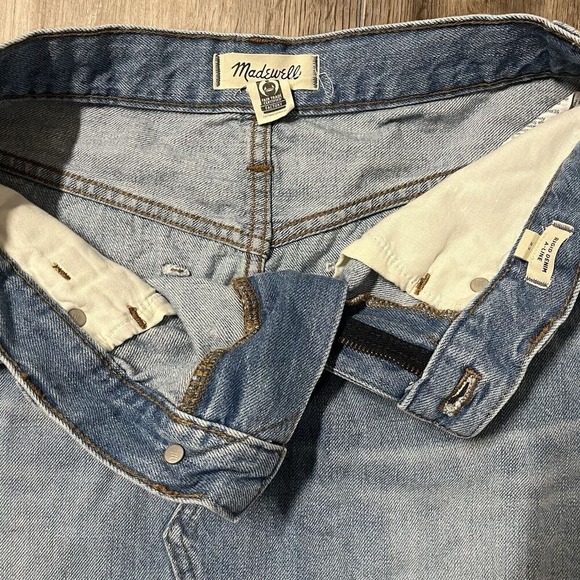 Madewell Rigid Denim A-Line Mini Skirt Size 27 US 4 Pockets Cotton Frayed Hem - Picture 3 of 12